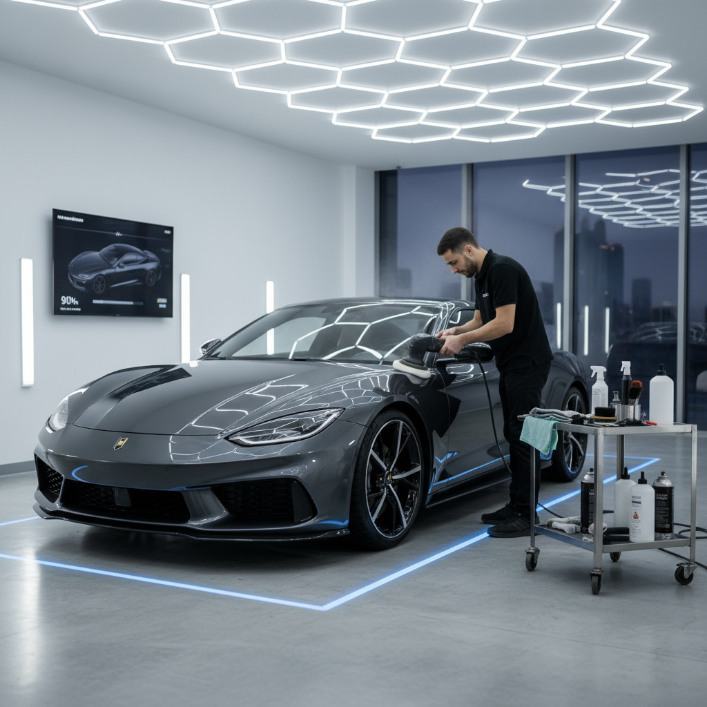 Professionelle Autopflege in moderner Werkstatt